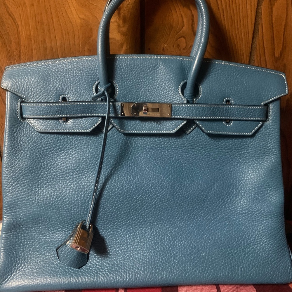 Birkin Handbag Blue Jean Clemence 30